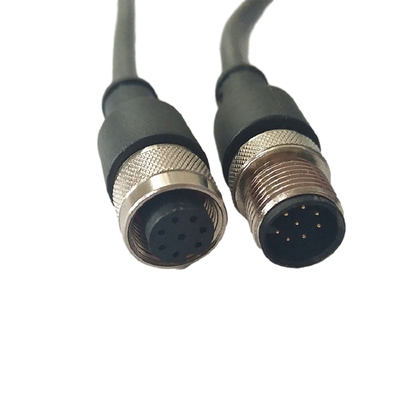 Metal Screw Phoenix M12 Cable 100cm Length Male To Female Black With PVC Cover