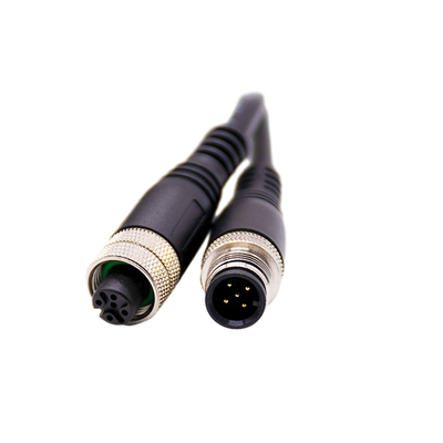 Metal Screw Phoenix M12 Cable 100cm Length Male To Female Black With PVC Cover