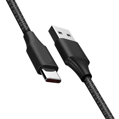 Black Color 3A USB Charging Data Cable Nylon Braided RoHS CE Certified