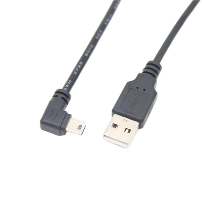 USB 2.0 Male USB Charging Data Cable Mini With Right Angle Connector